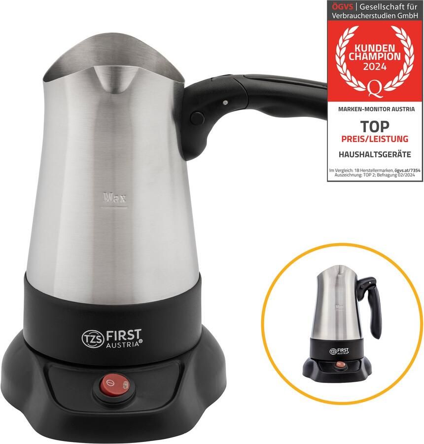 TZS FIRST AUSTRIA Turkse Koffiemachine Turkse Koffieapparaat 300ml Turkish Coffee Maker 800W RVS - Foto 2