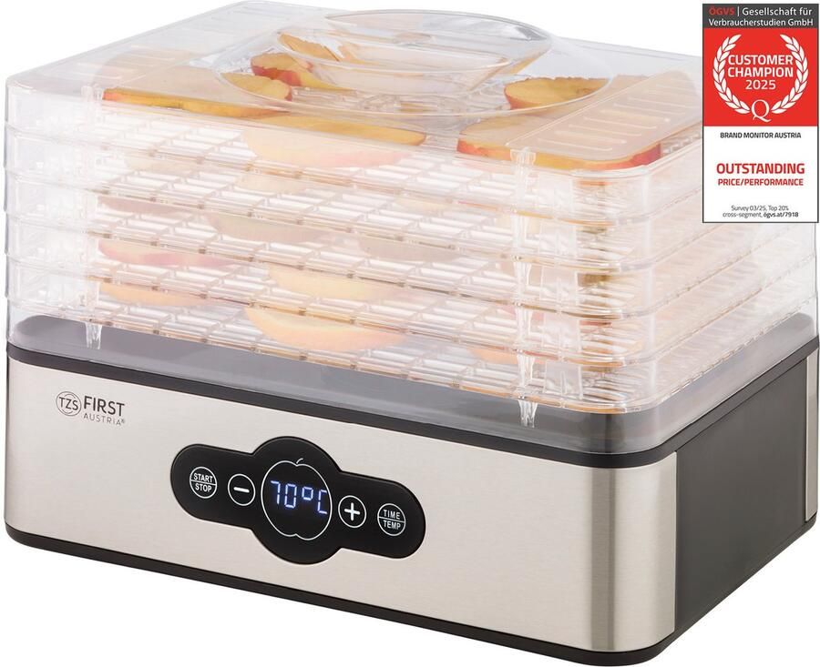 TZS FIRST AUSTRIA Voedseldroger 240W 5 Laags 35°C tot 70°C LCD Display BPA-vrij Timer