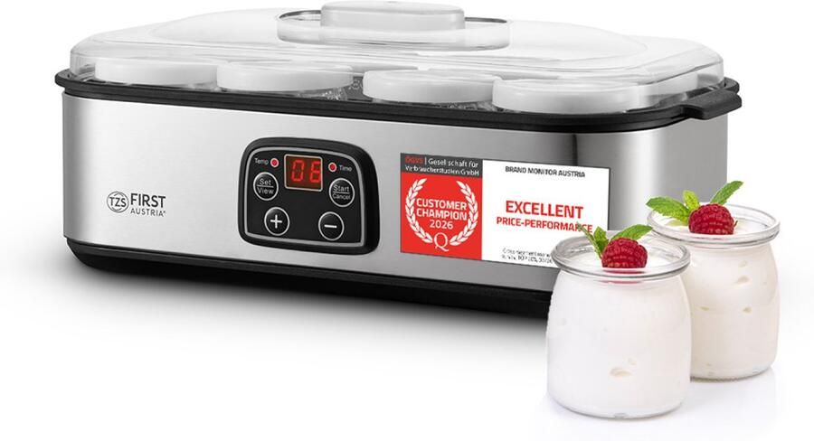TZS FIRST AUSTRIA Yoghurtmaker 25W Timer Inclusief 8x180ml glazen potjes Zilver - Foto 2