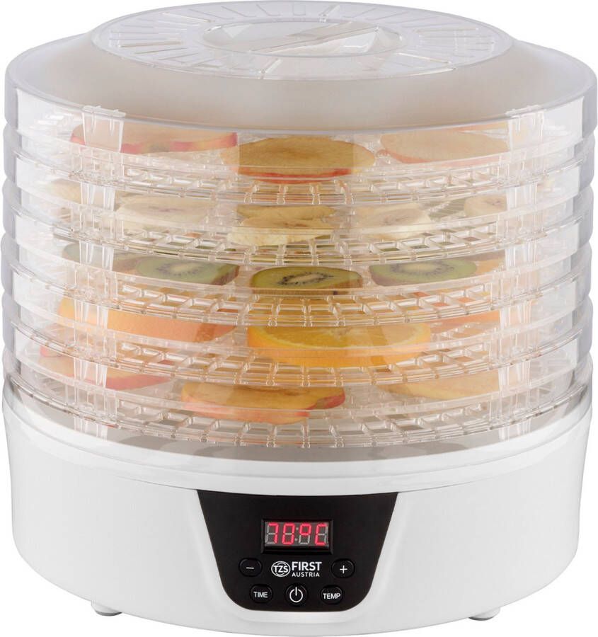 TZS FIRST AUSTRIA Voedseldroger Dehydrator 5 Laags 380W 35°C tot 70°C Wit