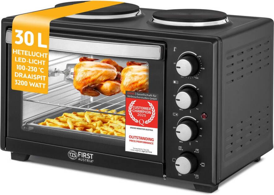 TZS FIRST AUSTRIA Vrijstaande Oven 30L Convectie mini oven met kookplaten 3200W max 230°C