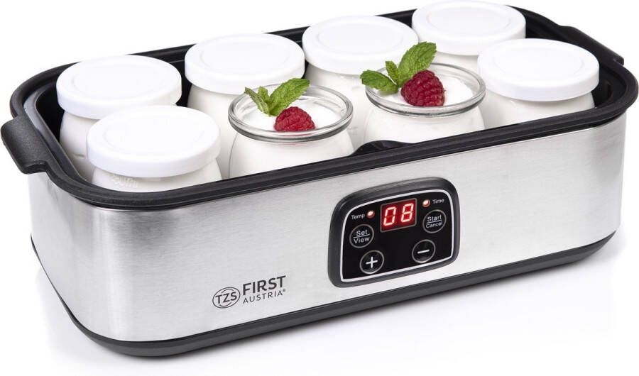 TZS FIRST AUSTRIA Yoghurtmaker 25W Timer Inclusief 8x180ml glazen potjes Zilver