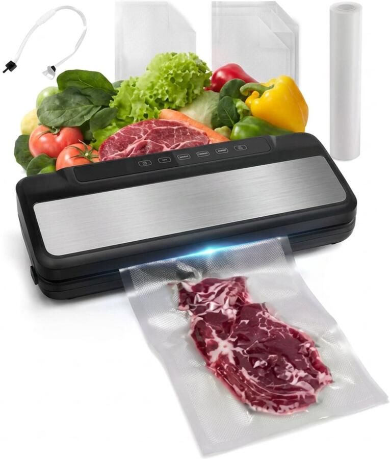 UFTA Vacuummachine Vacuumsealer 7 in 1 met 80 kPa Krachtige Zuigkracht Inclusief 10 Vacuumzakken 120W Roestvrij Staal