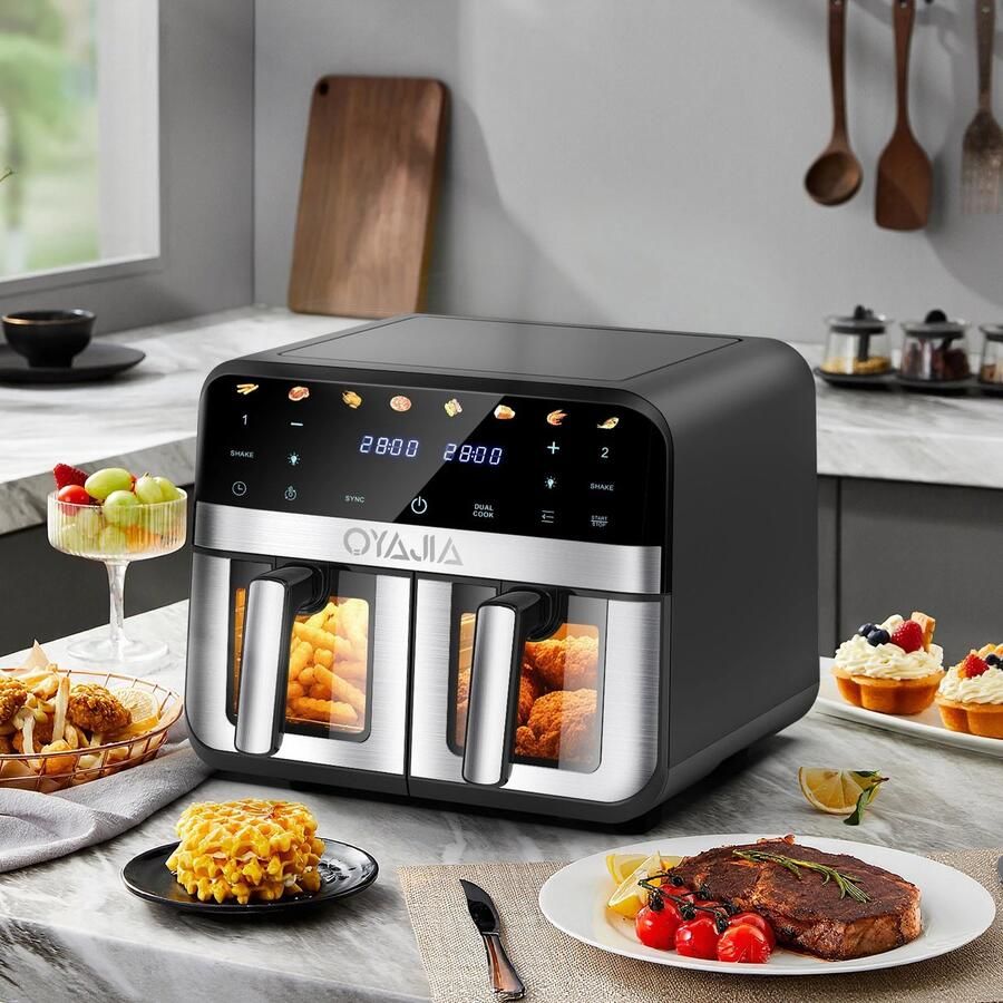 UJOY Airfryer Met dubbele mand 8 automatische programma s Veilig in gebruik Antiaanbaklaag Instelbare temperatuur (80°C – 200°C)