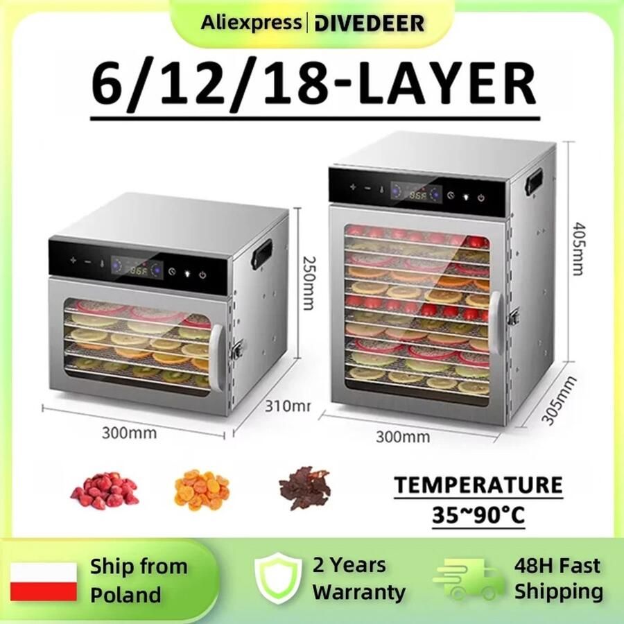 UJOY Droogoven 6-laags ontwerp Gezond drogen Gelijkmatige warmteverdeling Energiezuinig ontwerp Roestvrijstalen trays