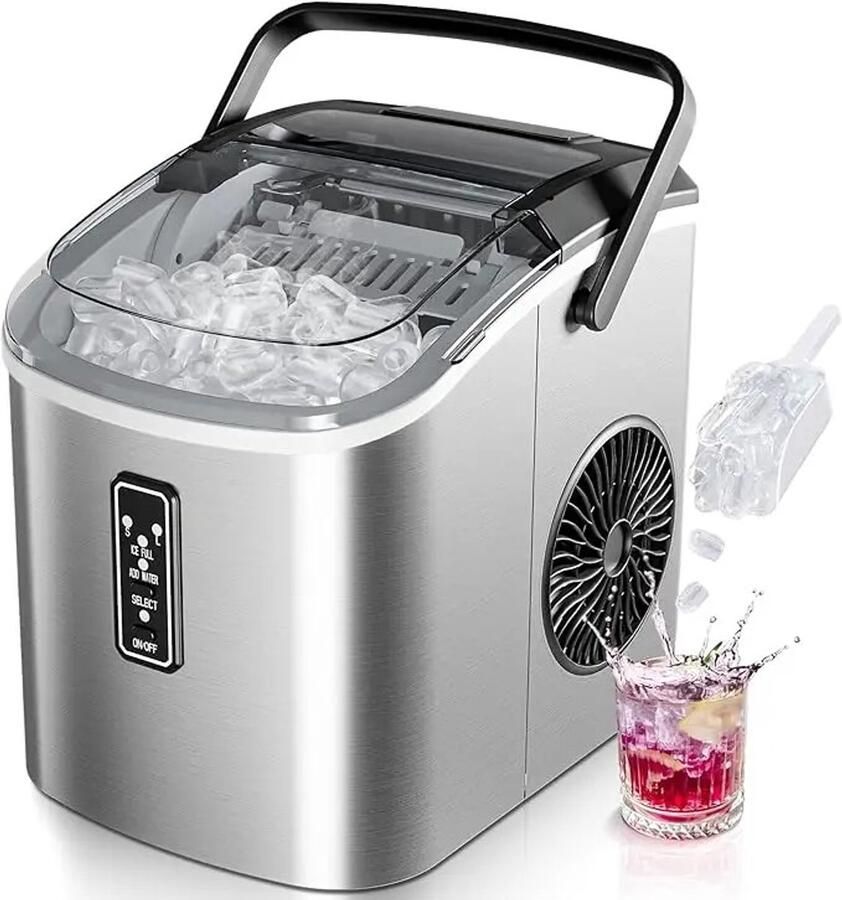 UJOY Mini ijsblokjes machine IJsblokjes in 6 minuten Eenvoudig te bedienen 2 IJsblokjes groottes Zelfreinigende machine