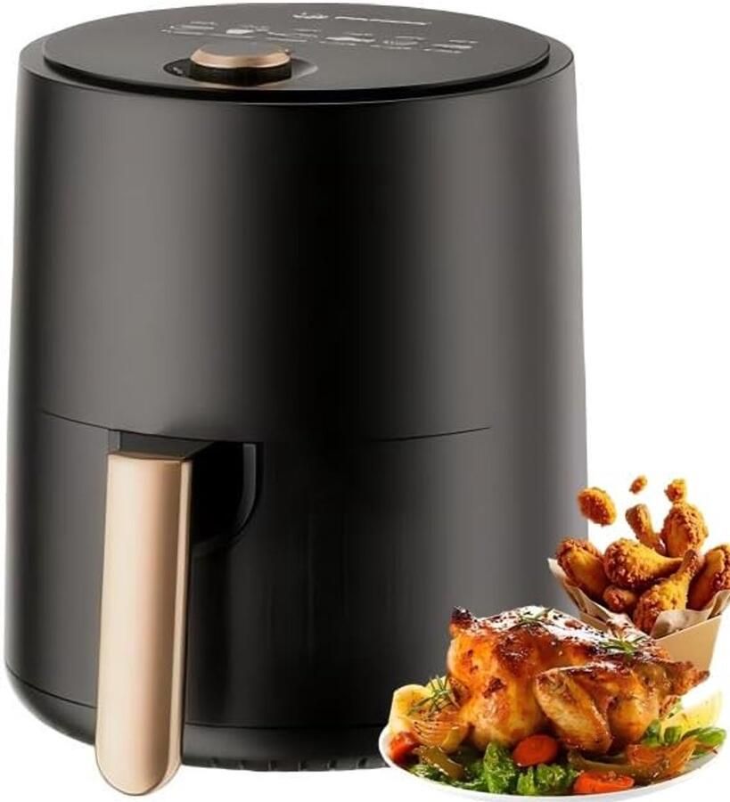 Ulisem Airfryer Mini airfryer 4.5 liter 360° circulatie 24 menu's Vaatwasserbestendige antiaanbakmand Met voorverwarming en schudden Automatische uitschakeling Geschikt voor keuken of camping Compact en draagbaar