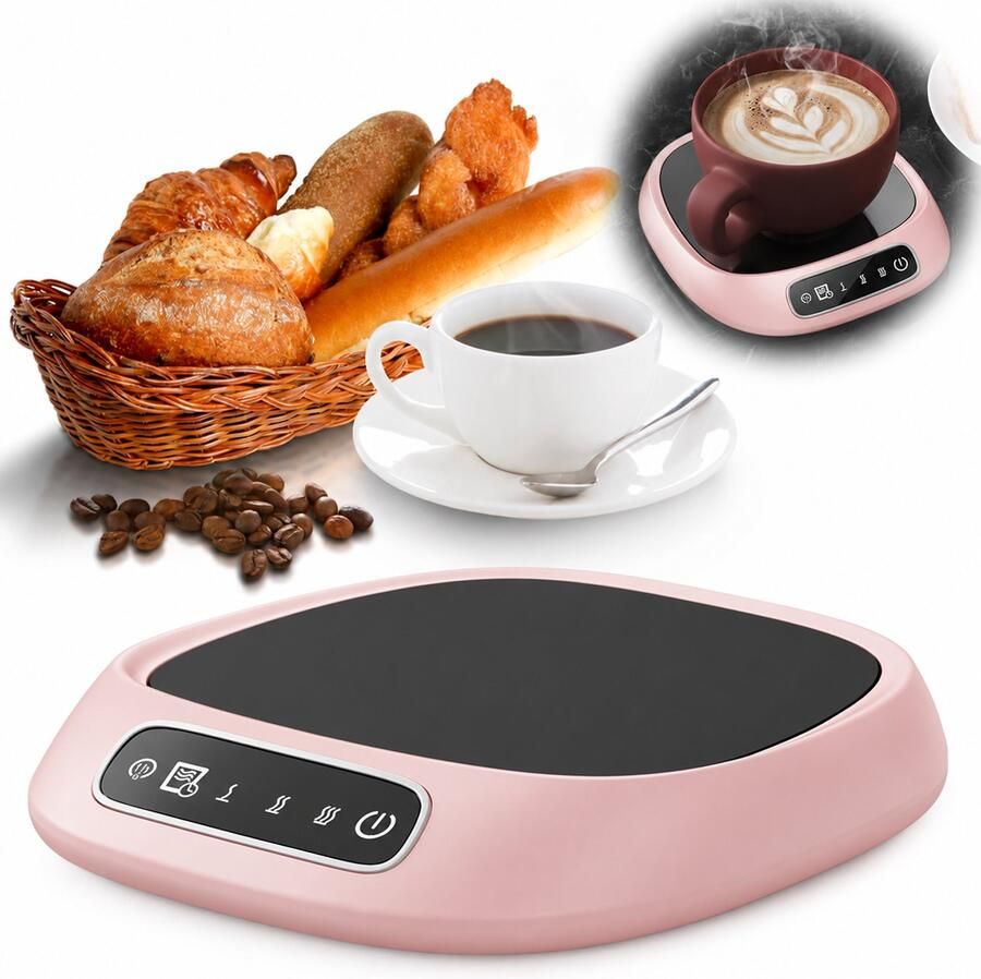Ulisem Kopjeswarmer Elektrische Mokverwarmer 10W Koffieverwarmer Warmhoudplaat voor Koffie en Thee 1-8 Uur Timer Automatische Uitschakeling Roze