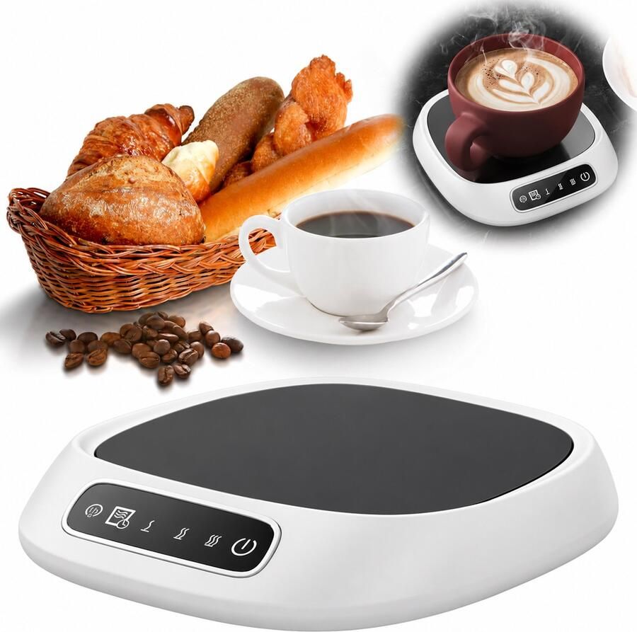 Ulisem Kopjeswarmer Elektrische Mokverwarmer 10W Koffieverwarmer Warmhoudplaat voor Koffie en Thee 1-8 Uur Timer Automatische Uitschakeling Wit