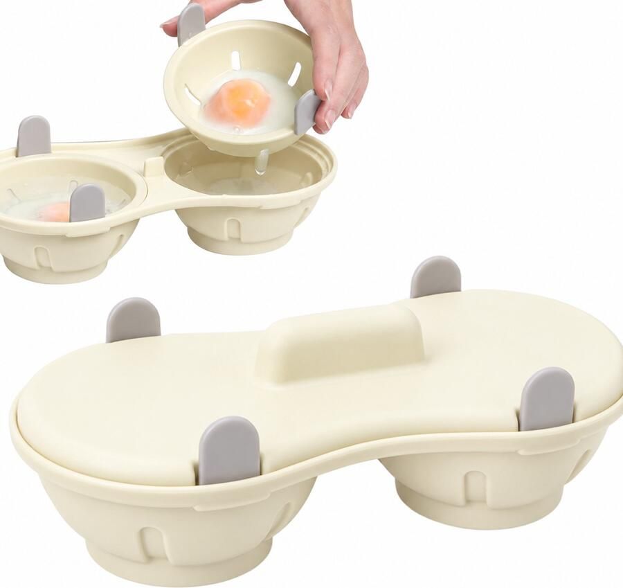 Ulisem Magnetron Eierkoker Eierpochereerder voor 2 Eieren Anti-aanbak Eierkookvorm Olievrij Eieren Bereiden Magnetron Accessoires voor Ontbijt en Lunch Wit
