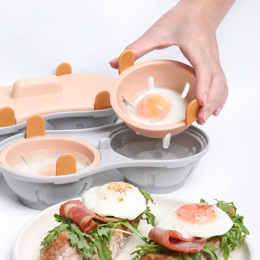 Ulisem Magnetron Eierkoker Eierpochereerder voor 2 Eieren Anti-aanbak Eierkookvorm Olievrij Eieren Bereiden Magnetron Accessoires voor Ontbijt en Lunch Oranje