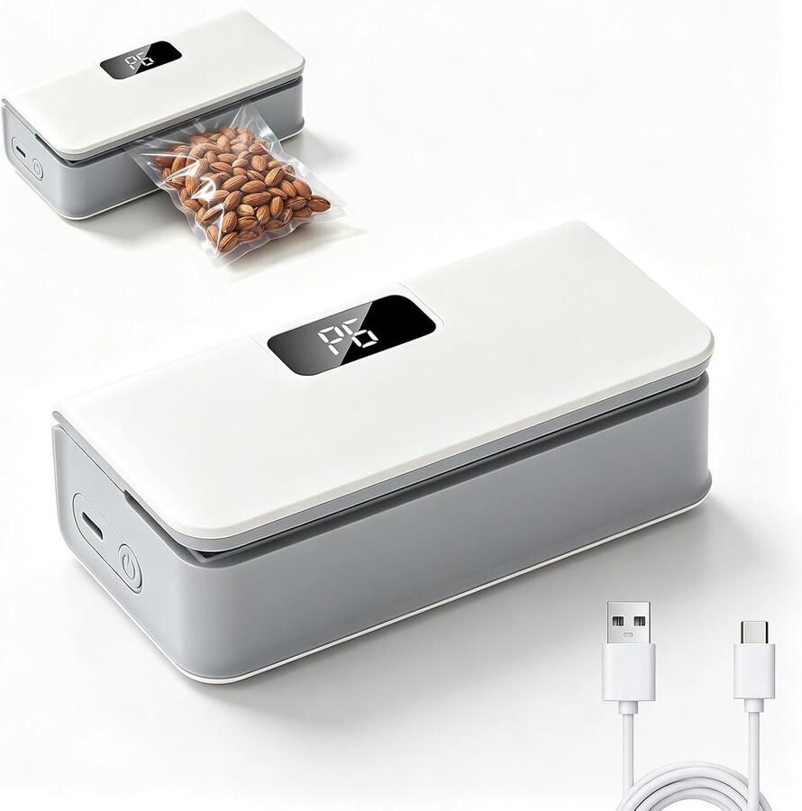 Ulisem Mini Zak Sealer Voedselzak Sealer met Snijmes en Magneet Oplaadbare Snackzak Sluiter Draagbare Heat Sealer met 6 Instellingen 9 5 cm Sluitbreedte Zwart
