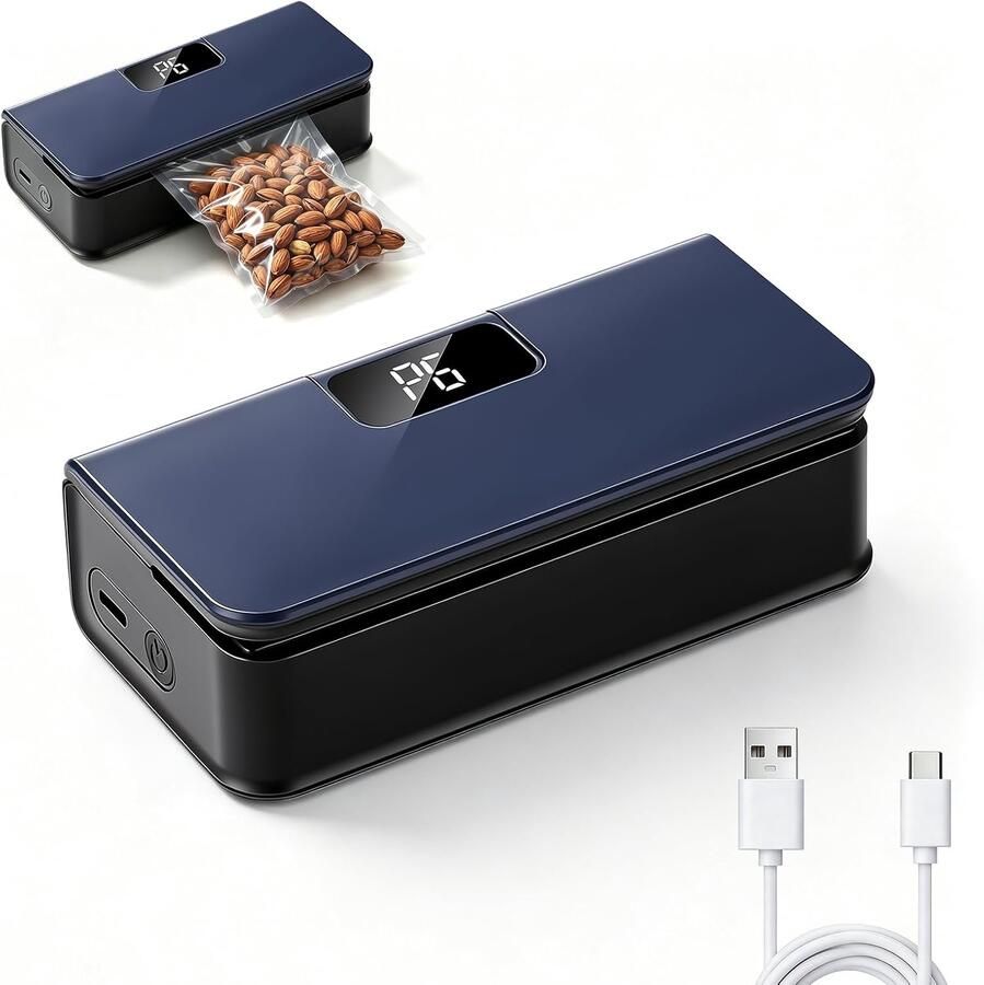 Ulisem Mini Zak Sealer Voedselzak Sealer met Snijmes en Magneet Oplaadbare Snackzak Sluiter Draagbare Heat Sealer met 6 Instellingen 9 5 cm Sluitbreedte Blauw