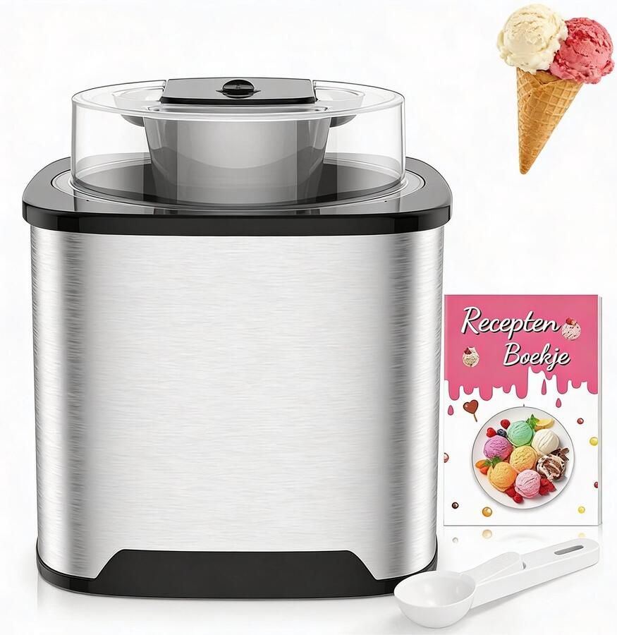 Unbranded IJsmachine Krachtige 2L Capaciteit Voor Romig Softijs Thuis – IJsmaker Snel en Eenvoudig Zelf IJs Sorbet en Yoghurt Maken – Softijs Machine Voor Thuis Met Stijlvol RVS Design in Zilver