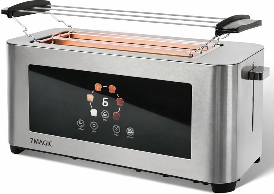 Unbranded Lifero RVS Broodrooster LCD touchescreen 1400W 6 Warmte Niveaus Toaster Ontdooien en Opwarmen Incl. Kruimellade