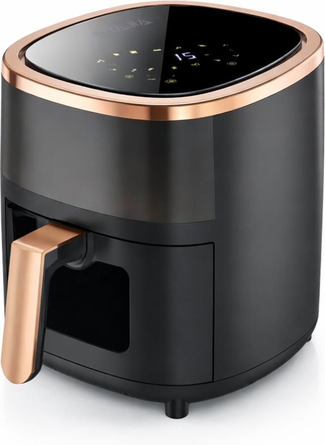 Unbrandedn De Moi Multifunctionele Airfryer Luchtfriteuse XL 6L inhoud 80ºC tot 200ºC 8 kookfuncties Zwart