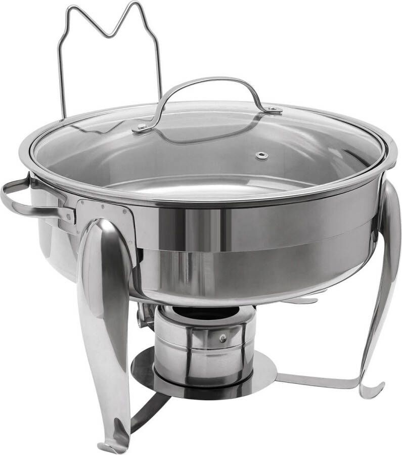 4L Ronde Roestvrijstalen Buffetwarmer Chafing Dish Met Glazen Deksel Alcoholverwarmde Schuurschaal Voor Feest Buffet & Catering Voedselpan Met Dekselhouder & Druppellade