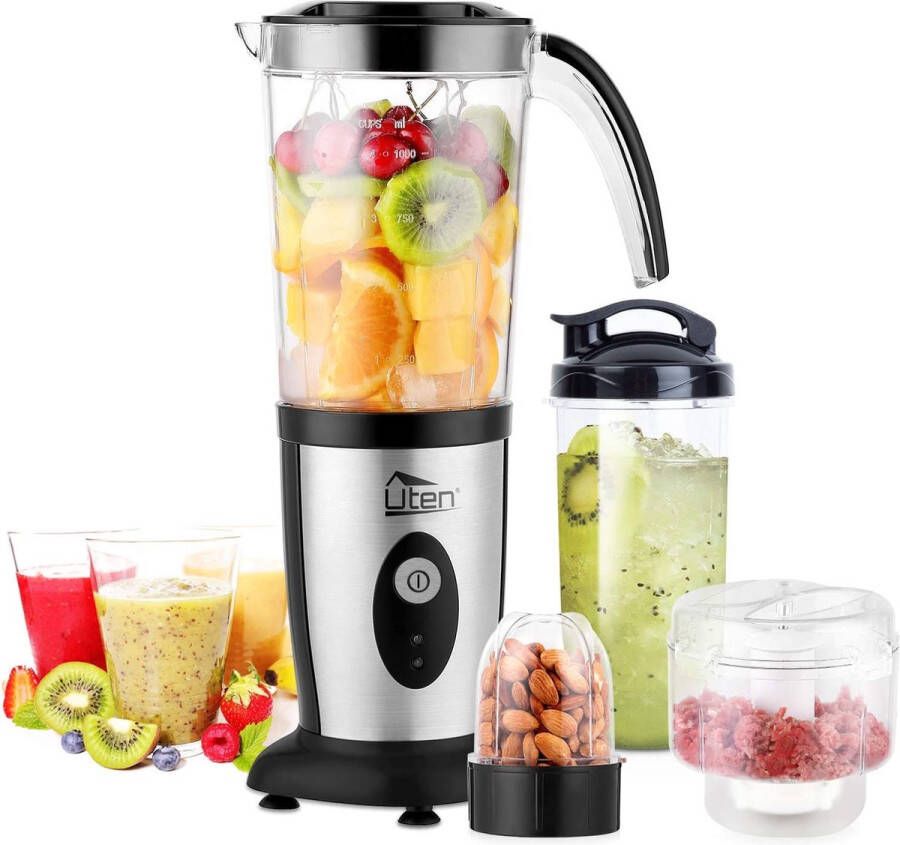 Uten 1.25L Stand Mixer Blender Smoothie Blender Crushers Blender Ice Crushers Mini Blender (voor Shake Smoothie Drankjes van Fruit en Groenten 22000 rpm 220W Roestvaststalen Messen 304 Zilver) - Foto 2