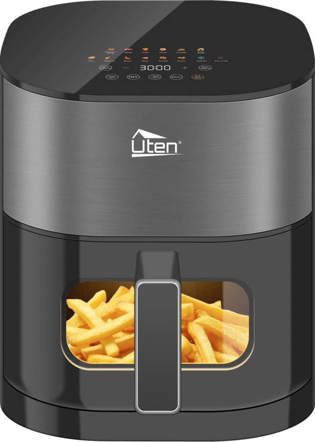 Uten Dual verhittings Airfryer XL 2000W Heteluchtfriteuse Uitgestelde start-technologie 14 kookmodi Touchscreen Venster 40ºC tot 200ºC 5.5Liter Zwart Grijs