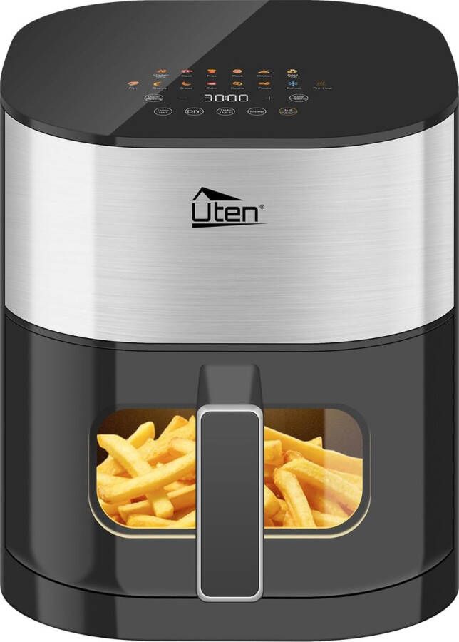 Uten Dual verhittings Airfryer XL 2000W Heteluchtfriteuse Uitgestelde start-technologie 14 kookmodi Touchscreen Venster 40ºC tot 200ºC 5.5Liter Zwart Zilver