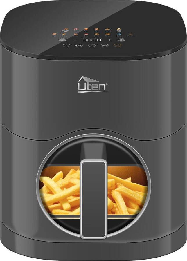 Uten Dual verhittings Airfryer XL 2000W Heteluchtfriteuse Uitgestelde start-technologie 14 kookmodi Touchscreen Rond Venster 40ºC tot 200ºC 5.5Liter Grijs
