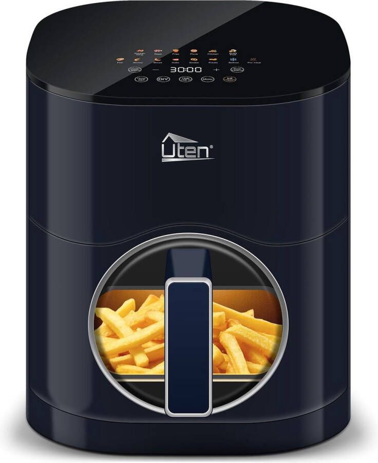 Uten Dual verhittings Airfryer XL 2000W Heteluchtfriteuse Uitgestelde start-technologie 14 kookmodi Touchscreen Rond Venster 40ºC tot 200ºC 5.5Liter Saffier blauw
