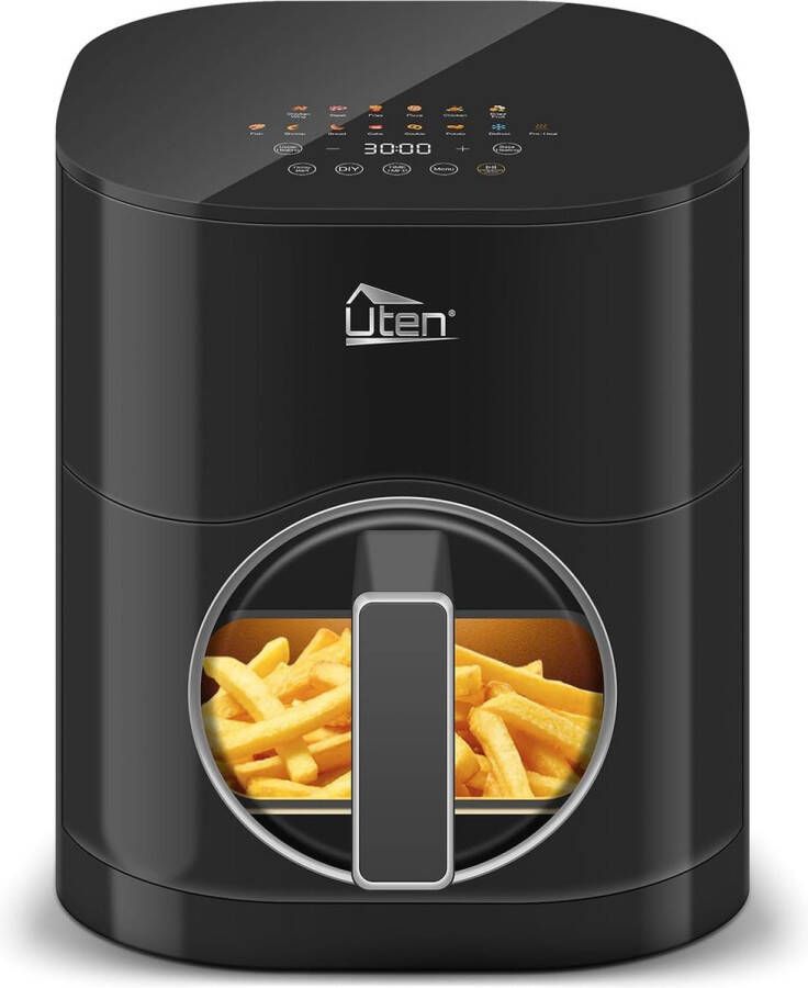 Uten Dual verhittings Airfryer XL 2000W Heteluchtfriteuse Uitgestelde start-technologie 14 kookmodi Touchscreen Rond Venster 40ºC tot 200ºC 5.5Liter Zwart