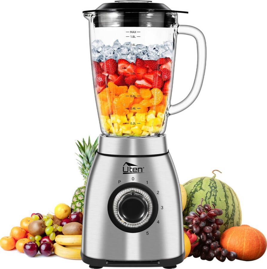 Uten Power Blender Serie SL-A01-1 Blender 1800 Watt 2 Liter Smoothie Maker Glazen Kan 5 snelheden 6-bladig RVS Zwart