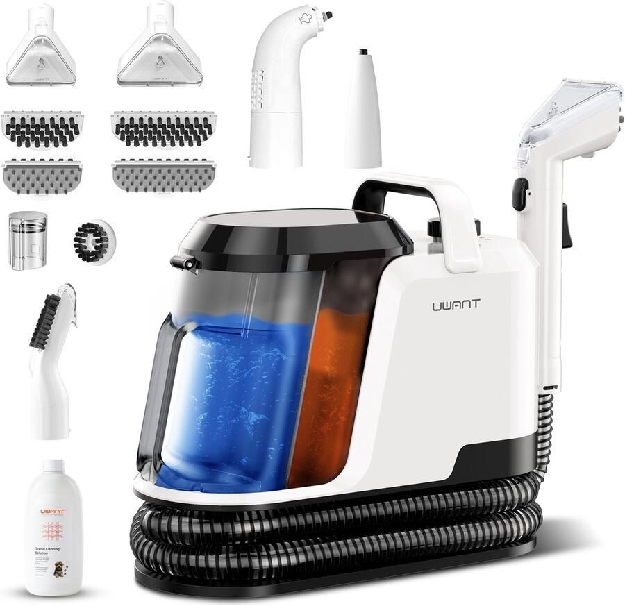 UWANT Y100 Steam Tapijtreiniger-Stoomreiniger en Vlekkenreiniger-Uitgerust met 18KPA-100°C hoge temperatuur stoom -zelfreinigende-7-delige professionele accessoires & reinigingsmiddelen -Geschikt voor het reinigen van banken kookplaten en schoenen