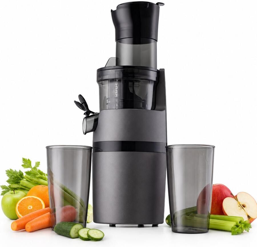 V&M Slowjuicer Sapcentrifuge Juicer voor Groenten en Fruit 800 ml Brede 78 mm Vulopening BPA vrij Antraciet