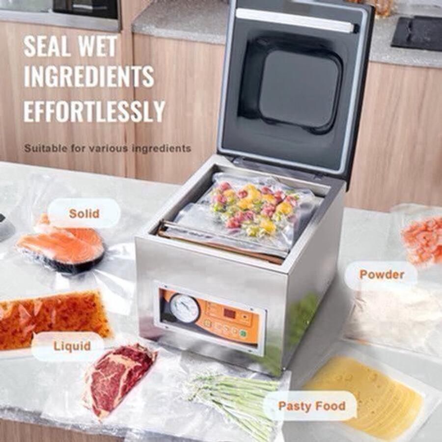 Vacumeermachine Vacuümverpakkingsmachine Vacuümmachines Kamermodel Vacuümsealer met 260W Vermogen en 26 cm Seallengte Commerciële Foodsaver Seal Apparaat voor Nat Voedsel en Vlees
