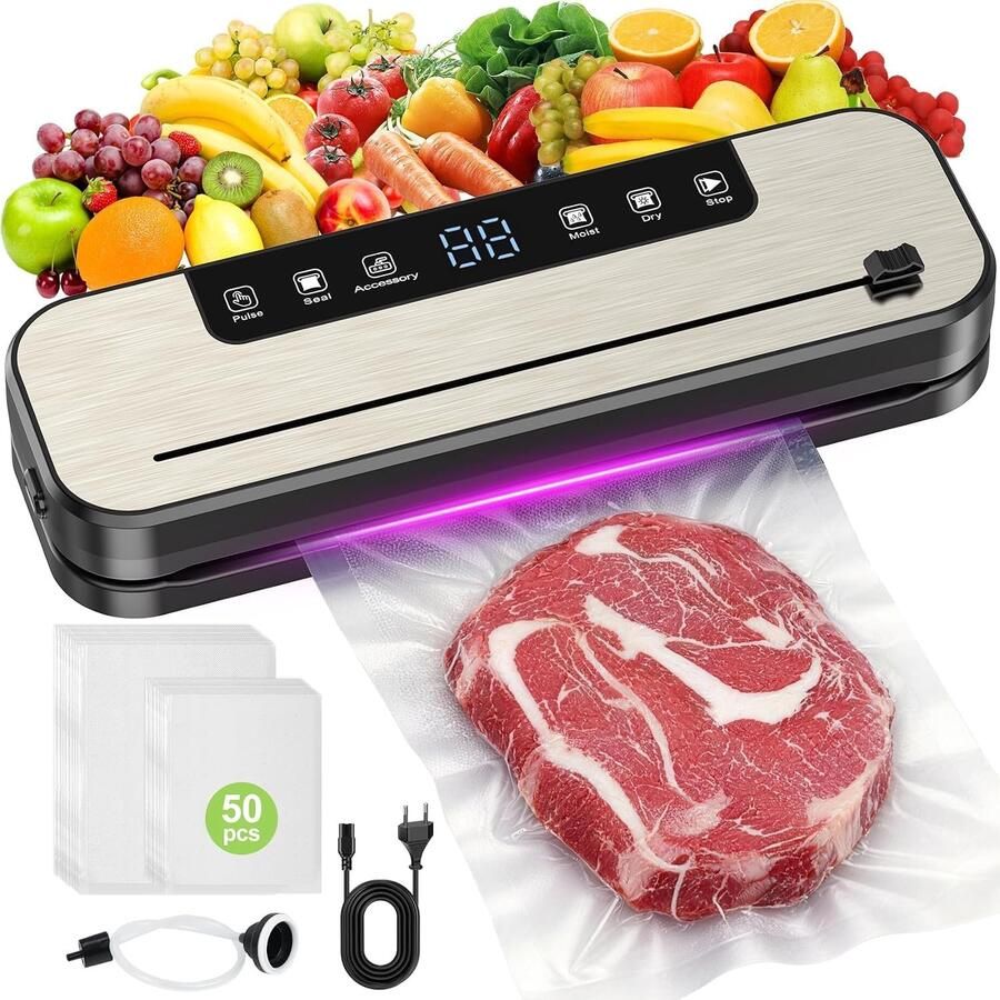 Vacuüm Sealer Vacuümmachines Vacuum Sealer Vacumeermachine Advance Vacuümmachine Vacuum Sealer Seal Apparaat Incl. 50 Vacumeerzakken & Vacuum Slang Afneembaar ontwerp Geschikt voor droog- en natvoer