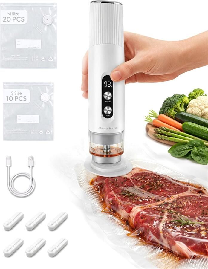 Vacuümsealer 65 kPa zuigkracht USB-oplaadbaar Wit