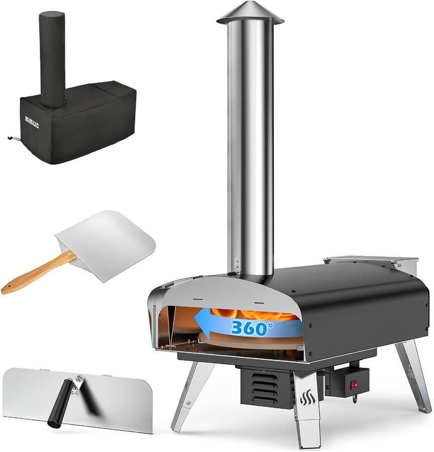 Vali Pizza Oven Pizzaoven Automatisch Draaiend Grillsysteem Zwart 35cm x 68cm x 77cm