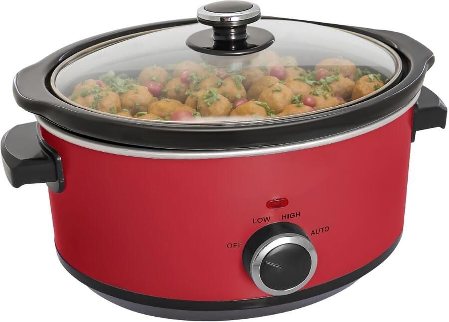 Vali Slowcooker Keramische Binnenpan Crockpot Rood 24cm x 31cm x 18cm