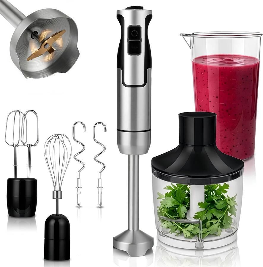 Vali Staafmixer Set 1200 W Staafmixer Met Hakmolenopstelling Zilver 24cm x 18cm x 19cm