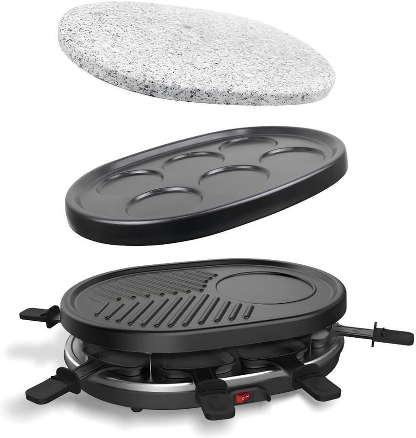 Vali Steengrill Gourmetstel Elektrische Steengrill ZWart Grijs 35cm x 25cm x 12cm