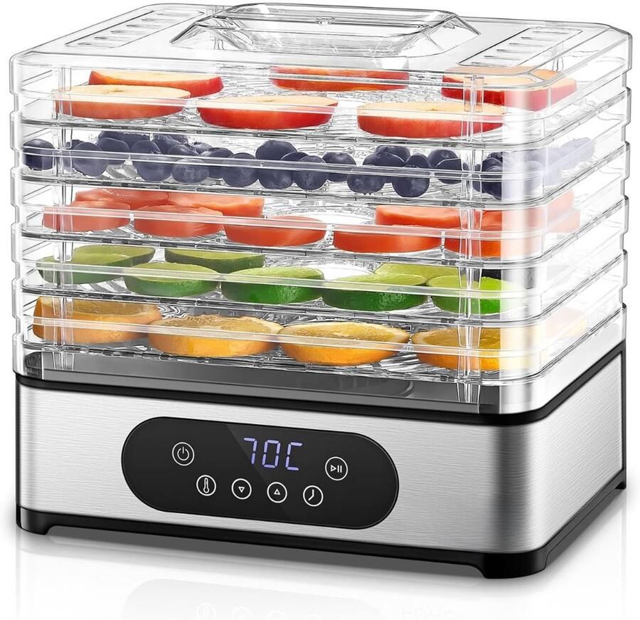 Vali Voedseldroger Dehydrator Droogoven Zwart Zilver 29cm x 21cm x 21cm