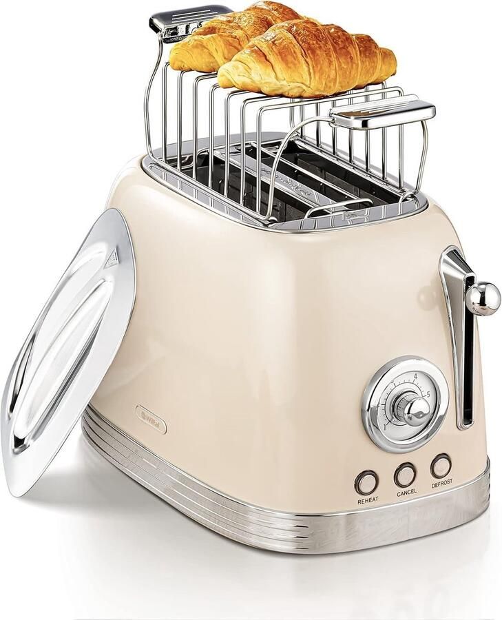 Vellaro Broodrooster met tostiklemmen Beige 2 sneden Roestvrijstalen deksel Retro design voor thuisgebruik