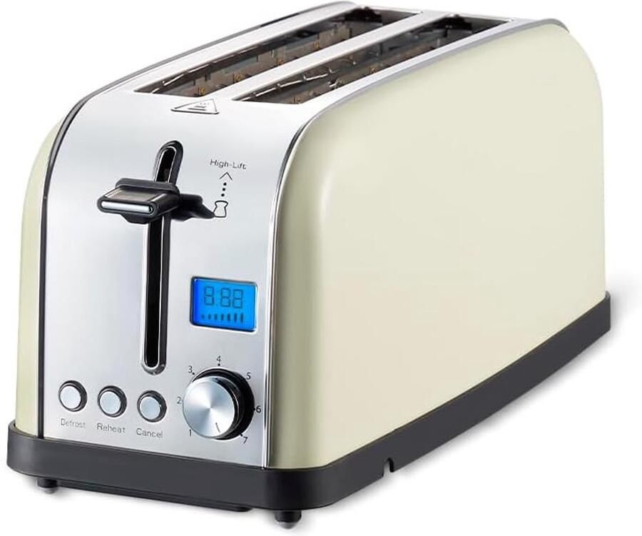 Vellaro Broodrooster met tostiklemmen Roestvrij staal 1500 W 2 Sleuven voor 4 Toasten 7 Bruiningsstanden Met LCD-display en Timer
