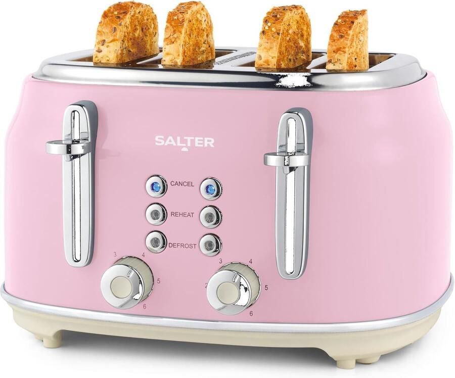 Vellaro Broodrooster met tostiklemmen Roze 4 sneetjes 6 Bruiningsniveaus Voor Ontbijt en Bagels