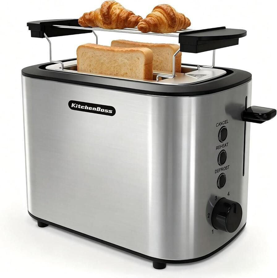 Vellaro Broodrooster met tostiklemmen RVS 2 Sleuven 870 Watt 6 Bruiningsniveaus met Ontdooifunctie en Kruimellade