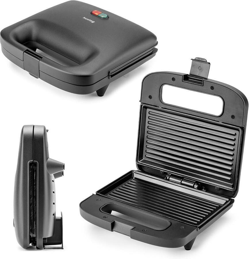 Vellaro Broodrooster met tostiklemmen Zwart 1000 W Antiaanbaklaag Compacte Sandwichmaker voor Snelle Snacks