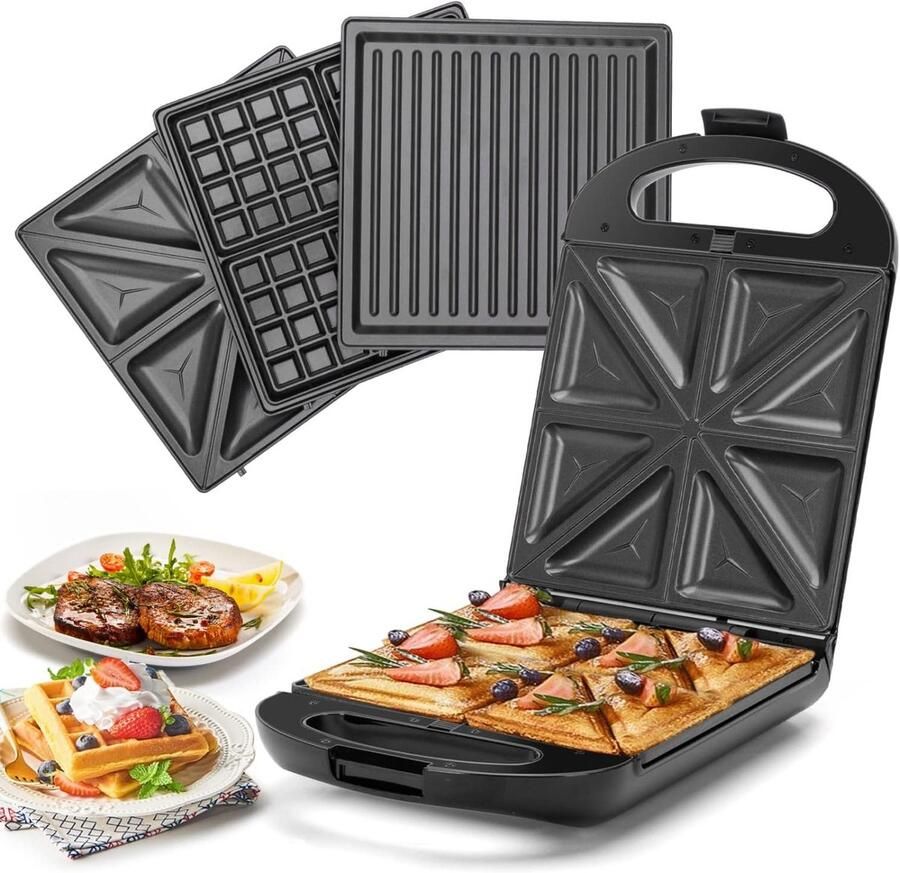 Vellaro Broodrooster met tostiklemmen Zwart 1200 W Multifunctioneel 3-in-1 Tosti- Wafel- en Paninigrill Voor Gezinnen