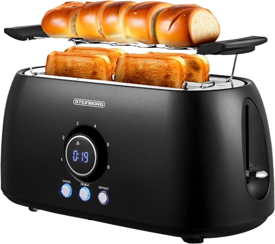 Vellaro Broodrooster met tostiklemmen Zwart 4 sneetjes Digitale display en Cool-Touch-behuizing Voor thuisgebruik