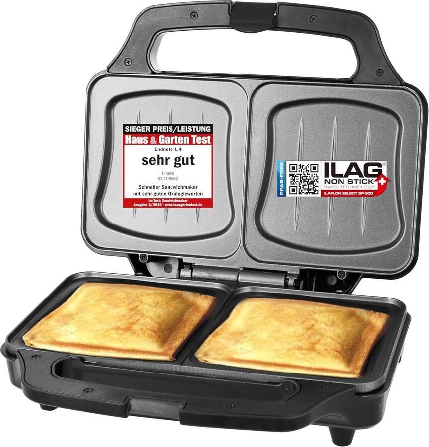 Vellaro Broodrooster met tostiklemmen Zwart XXL sandwichtoaster 900 watt BPA-vrij kunststof Voor alle toastmaten