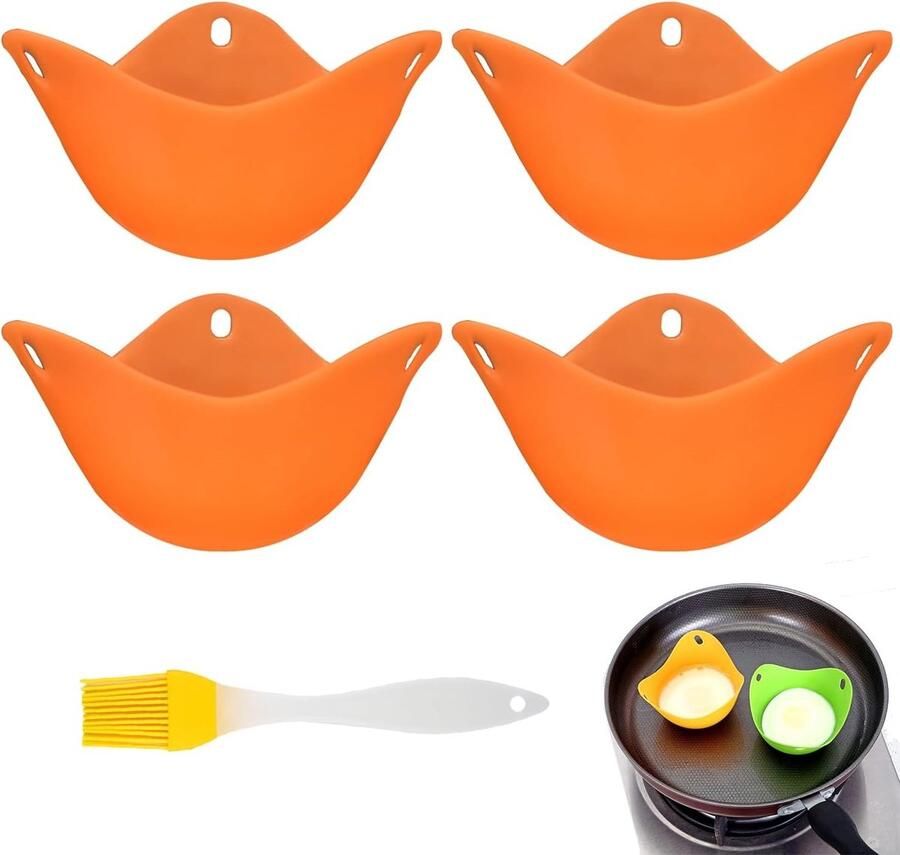 Vellaro Eierkoker Geel Siliconen Eierpocheerder Set met Olieborstel Voor Airfryer Magnetron en Kookplaat