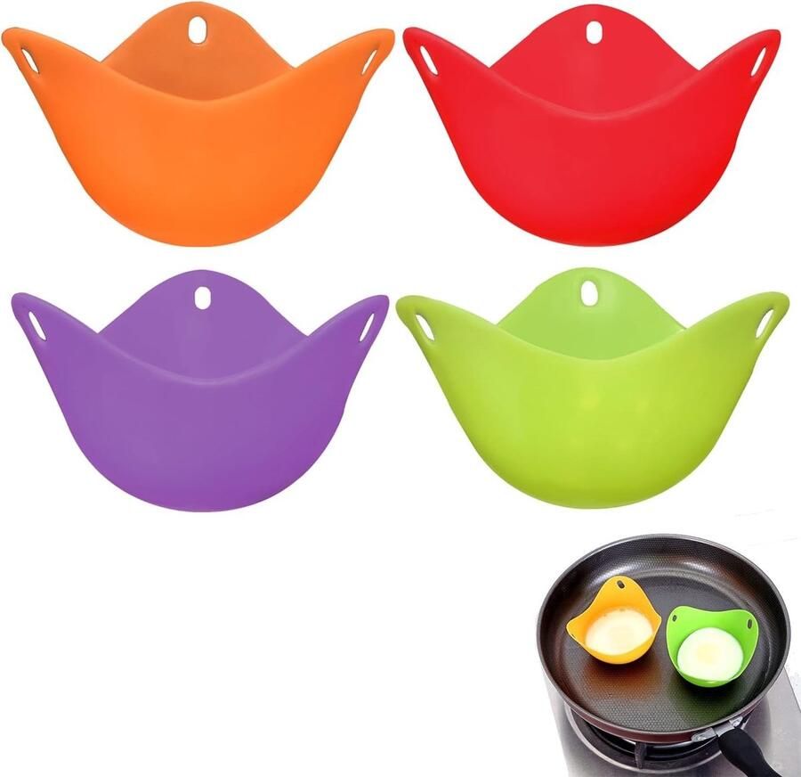 Vellaro Eierkoker Multikleur 4 Stuks Siliconen Pocheervormen voor Airfryer en Magnetron Voor Thuiskoken