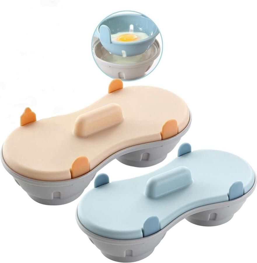 Vellaro Eierkoker Oranje en Blauw 2 Holtes PP Materiaal Magnetron Eierkoker voor Snelle Bereiding