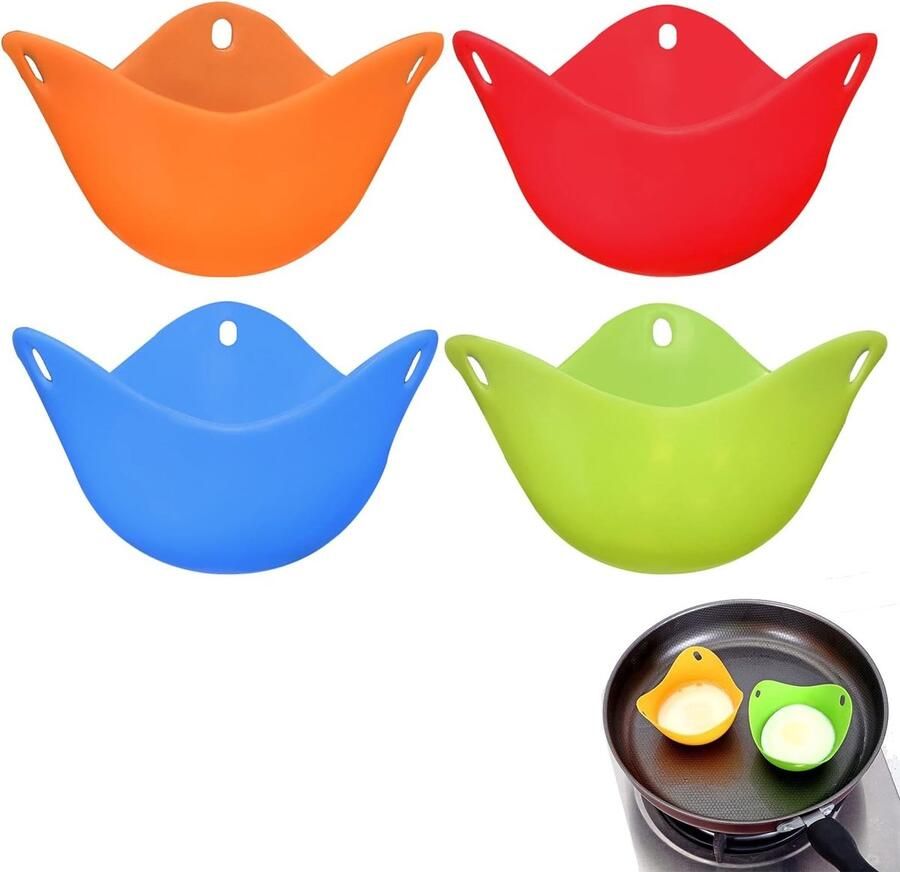 Vellaro Eierkoker Oranje Groen Rood Blauw Siliconen Pocheervormpjes Herbruikbaar voor Airfryer Magnetron en Pan